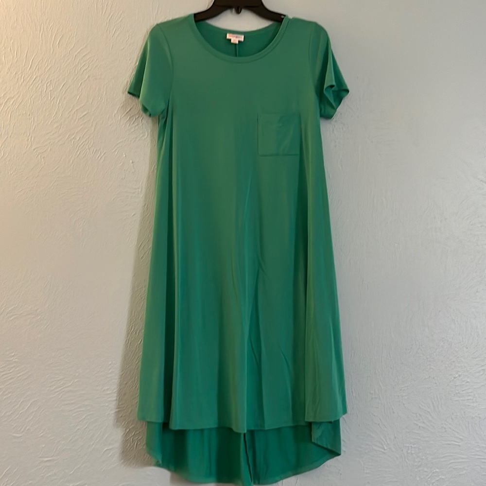 LLR Lularoe EUC teal green Carly dress (high-low style with short sleeves).